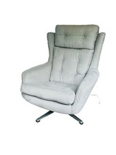 A Vintage Mid-Century Swivel Chair- Reupholstered Grey With Matching Footstool.