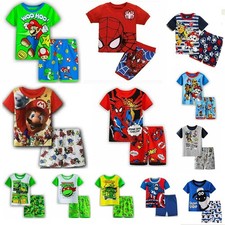 Cartoon Mario Shawn Spiderman Kids Girls Boys Pyjamas Short Sleeve T-Shirt Set