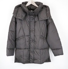 REPLAY Women's Coat S Brown Mid-Length Quilted Down Hooded Puffer Oversized *