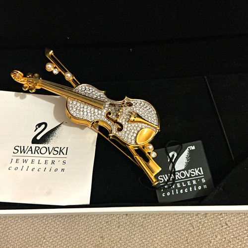 Swarovski violin brooch pin - violin,
