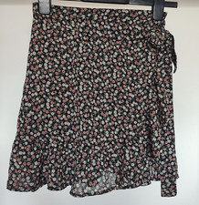 Hollister Black Floral Ultra High-Rise  Mini Skirt Layered Ruffle  and Tie - XS