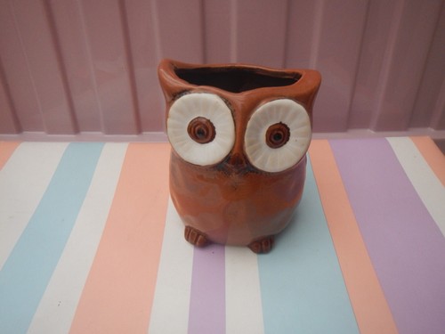 Pottery glazed owl vase pen - owl, vase/pen