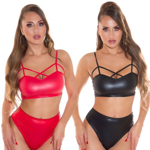 Leather look crop top - leather,
