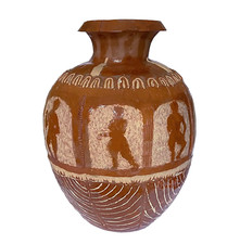 Large Carved Vintage Studio Pottery Ceramic Terracotta Vase