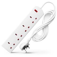 DESIRETECH White Electric Extension Lead - 4 Gang, 10 Metre Cable with UK Plug &