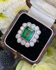 Emerald and Diamond Cluster Ring 18ct Yellow Gold 1.70ct + 4.05ct