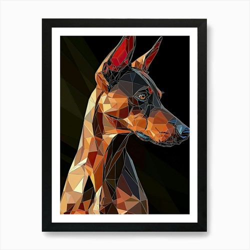 Doberman art print - doberman, framed