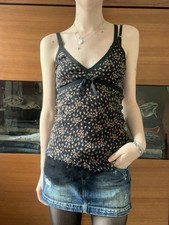 Black Crinkle Textured Floral Print Cami Made From Silk Size 10