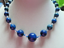 Art Deco Hand Knotted Lapis Lazuli and Crystal Necklace