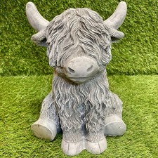 Large Concrete Highland Cow Ornament Outdoor Animal Cute Garden Sculpture