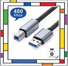 USB Printer Cable Braided USB A to B High Speed for Epson Canon Brother Xerox HP