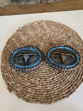 Turquoise Cow Skull Longhorn Belt Buckle Men Women Cowboy Rodeo Belt Buckles X2