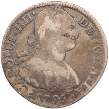 1795 MEXICO 8 REALES SPANISH SILVER COIN CHARLES IV CAROLUS IIII (#A201)