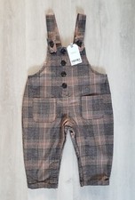 NEXT age 12 - 18 months CHECKED DUNGAREES tartan JUMPSUIT button detail GIRLS