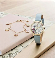 Avon Clara Watch Gift Set with Bracelet - Pastel Blue with flowers - Brand New
