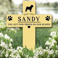 Cross Yellow Pug Dog Pet Remembrance Garden Plaque Grave Marker Memorial Stake
