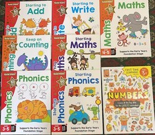 Gold Stars Literacy & Numeracy Pack of 8 Workbooks Nursery Kids Age 3-5 Years