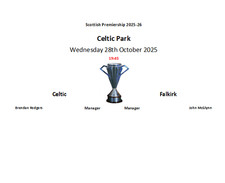 Celtic v Falkirk 29-10-25 SPL Unofficial Team Sheet