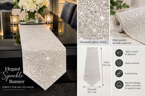 White glitter table runner - white,