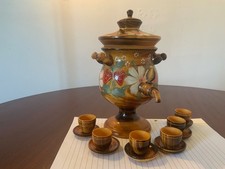 Vintage wooden  Samovar Tea Pot Set Russian  Decorative Only, height 23cm.