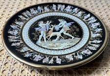Greek Gods Scene Souvenir Plate Hand Made Greece 24K Gold Vintage Black 17cm