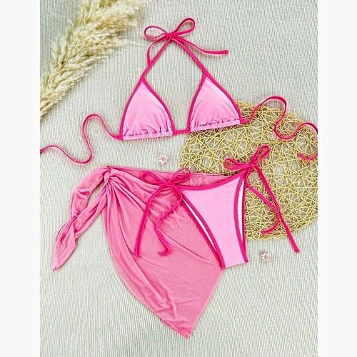 Women pink triangle bikini - pink,