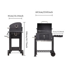 Extra Large Charcoal BBQ Grill, Liftable Trays + Foldable Shelves, Mobile Cooker