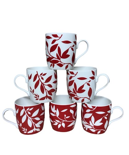 Red coffee mugs fine bone - coffee,