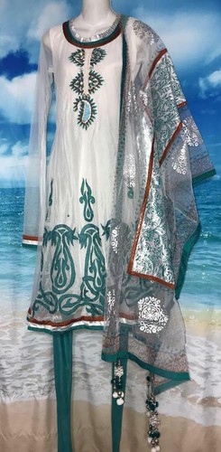 White teal silver - silver, churidar