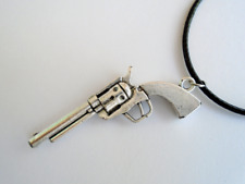  Revolver Gun Colt Shape Silver Colour Pendant Black Rope Necklace Gift Bag UK