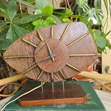 Vintage 60s 70s Electric Mantle Clock Mcm Dutch Wooden Brass Sunrays Rare