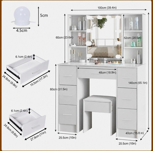 White dressing table - white,