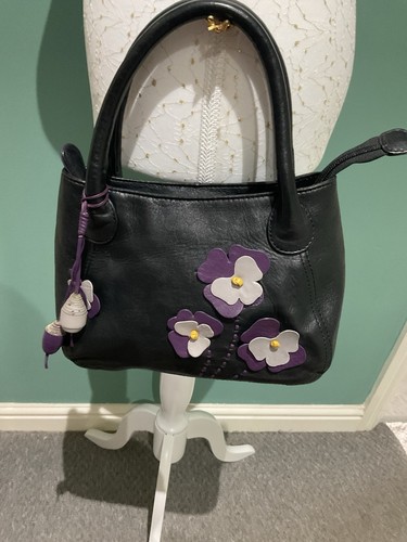 Black leather handbag with - black,