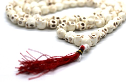 Howlite skull mala - howlite,