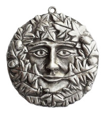 Green Man Pagan Gothic Discreet-Sized Pewter Wall Plaque
