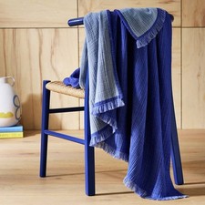 Habitat Reversible Gauze Throw 150x125CM Blue Blankets For Sofa Garden Chair New