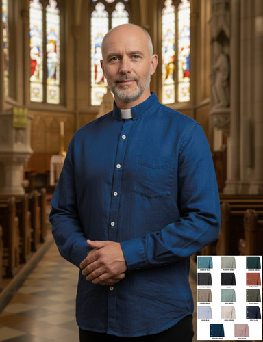 Men linen clerical shirt - linen, shirt,