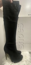 Topshop Britney 2 Black Suede P/S Heeled Thigh High Over the Knee Boots UK 5