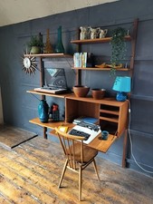 MCM 1960s Vintage Danish Cadovius Royal System Teak Wall Shelving Workspace Desk