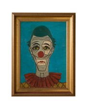 Mid Century - Large French Oil on Board - Portrait of a Clown - 1962
