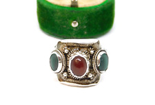 Sterling Silver Handmade Malachite & Carnelian Ring Vintage c1970 Size Q 1/2