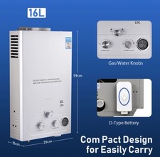 16Litre Portable Propane LPG Gas Tankless Instant Water Heater Boiler