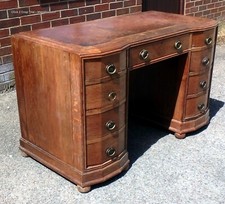 Art Deco antique Heals oak desk solid quarter sawn original brown leather 