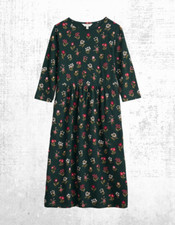 Women’s Seasalt Jersey Dress ¾ Sleeve Sea Cotton Midi Green Bunch Bloom