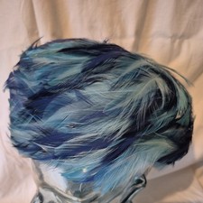 ​Vintage 50s/60s Blue Feather Pillbox Cocktail Hat Fascinator Mid-Century Glam