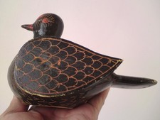 Indian painted carved wood red lacquer bird - duck figure model sculpture