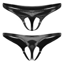 Mens Wet Look Leather G-String Panties Hollow Out T-back Thong Briefs Underpants