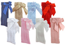 Baby BOW socks girl Spanish Romany style knee high cotton rich hearts ribbon