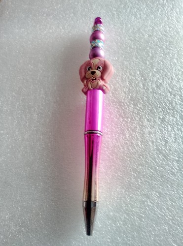 Pink dog design beaded pen - pink,