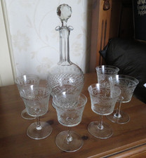 Vintage Pall Mall Lady Hamilton glass decanter & set of 6 wine/sherry glasses